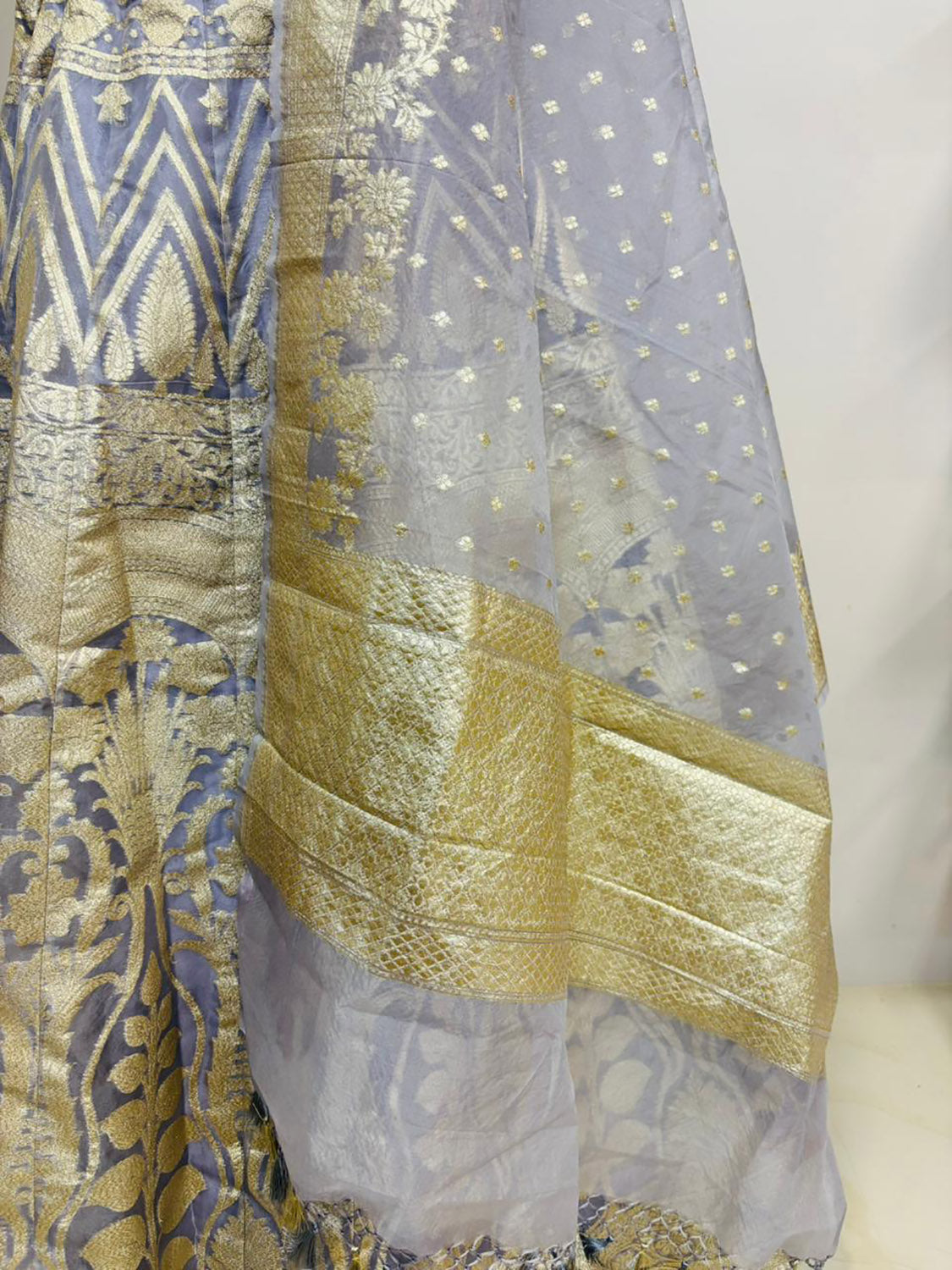 Elegant Grey Banarasi Organza Silk Stitched Lehenga Set - Luxurion World