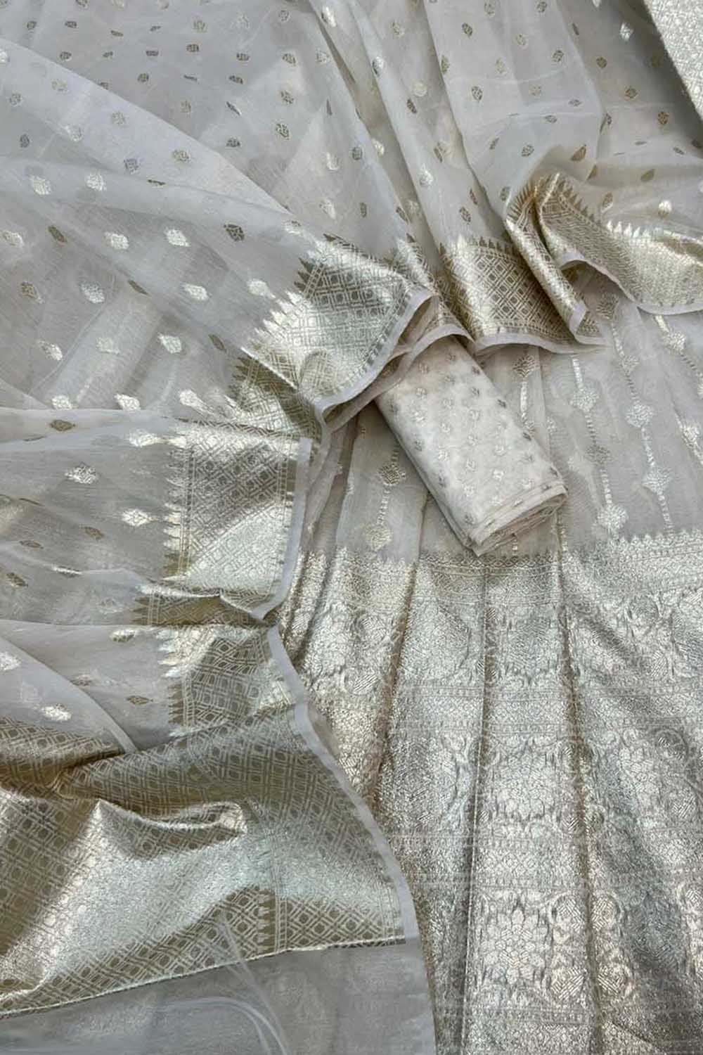 Banarasi Chanderi Silk Unstitched Lehenga Set — Dyeable Bridal Canvas