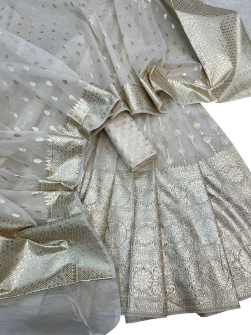 Banarasi Chanderi Silk Unstitched Lehenga Set — Dyeable Bridal Canvas