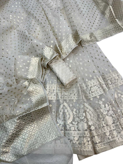Banarasi Chanderi Silk Unstitched Lehenga Set — Dyeable Festive Elegance