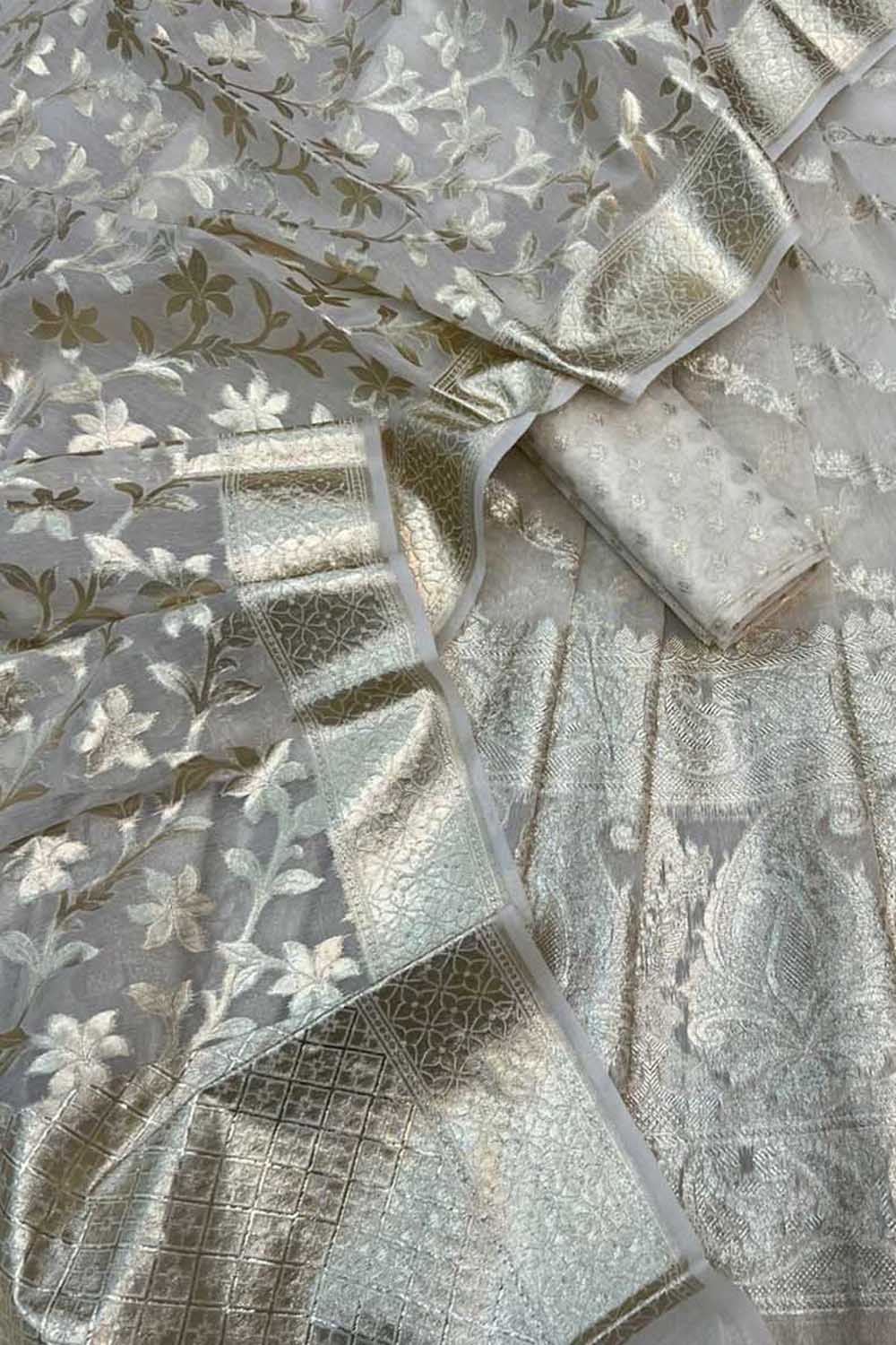 Banarasi Chanderi Silk Unstitched Lehenga Set — Dyeable Couture Blank