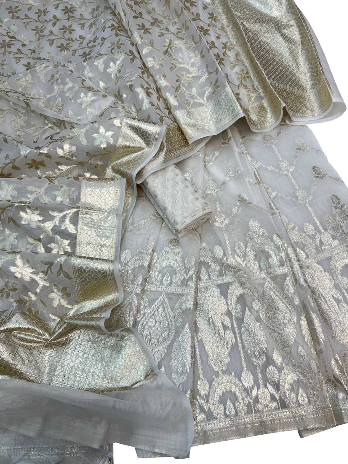 Banarasi Chanderi Silk Unstitched Lehenga Set — Dyeable Luxury Gift