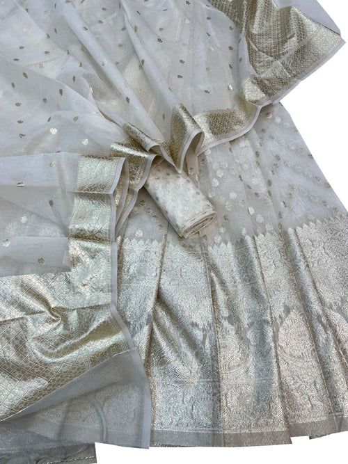 Banarasi Chanderi Silk Unstitched Lehenga Set — Dyeable Heritage Craft