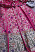 Exquisite Pink Banarasi Silk Unstitched Meenakari Lehenga Set - Luxurion World