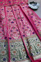 Exquisite Pink Banarasi Silk Unstitched Meenakari Lehenga Set - Luxurion World