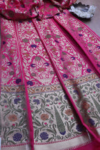 Exquisite Pink Banarasi Silk Unstitched Meenakari Lehenga Set - Luxurion World