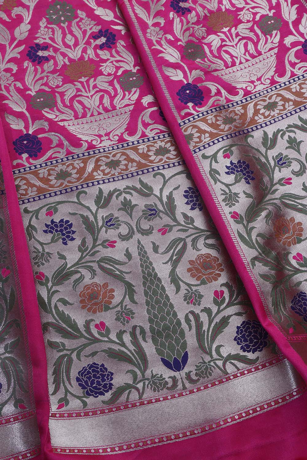 Exquisite Pink Banarasi Silk Unstitched Meenakari Lehenga Set - Luxurion World