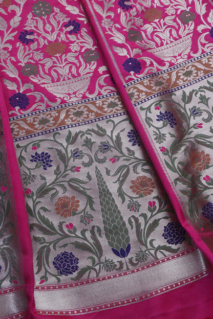 Exquisite Pink Banarasi Silk Unstitched Meenakari Lehenga Set - Luxurion World