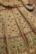 Cream Banarasi Silk Unstitched Meenakari Lehenga Set - Luxurion World