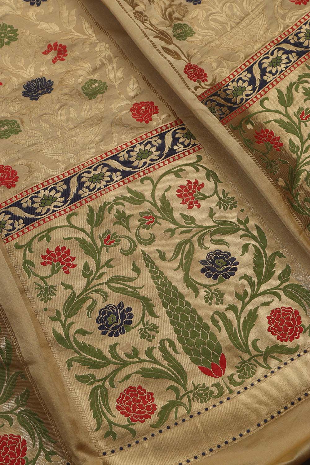 Cream Banarasi Silk Unstitched Meenakari Lehenga Set - Luxurion World