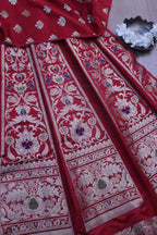 Exquisite Red Banarasi Silk Unstitched Meenakari Lehenga Set - Luxurion World