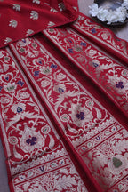 Exquisite Red Banarasi Silk Unstitched Meenakari Lehenga Set - Luxurion World