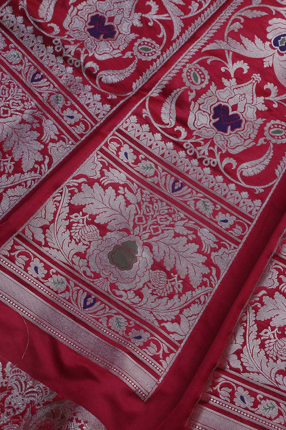 Exquisite Red Banarasi Silk Unstitched Meenakari Lehenga Set - Luxurion World