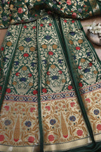 Elegant Green Banarasi Silk Unstitched Meenakari Lehenga Set - Luxurion World