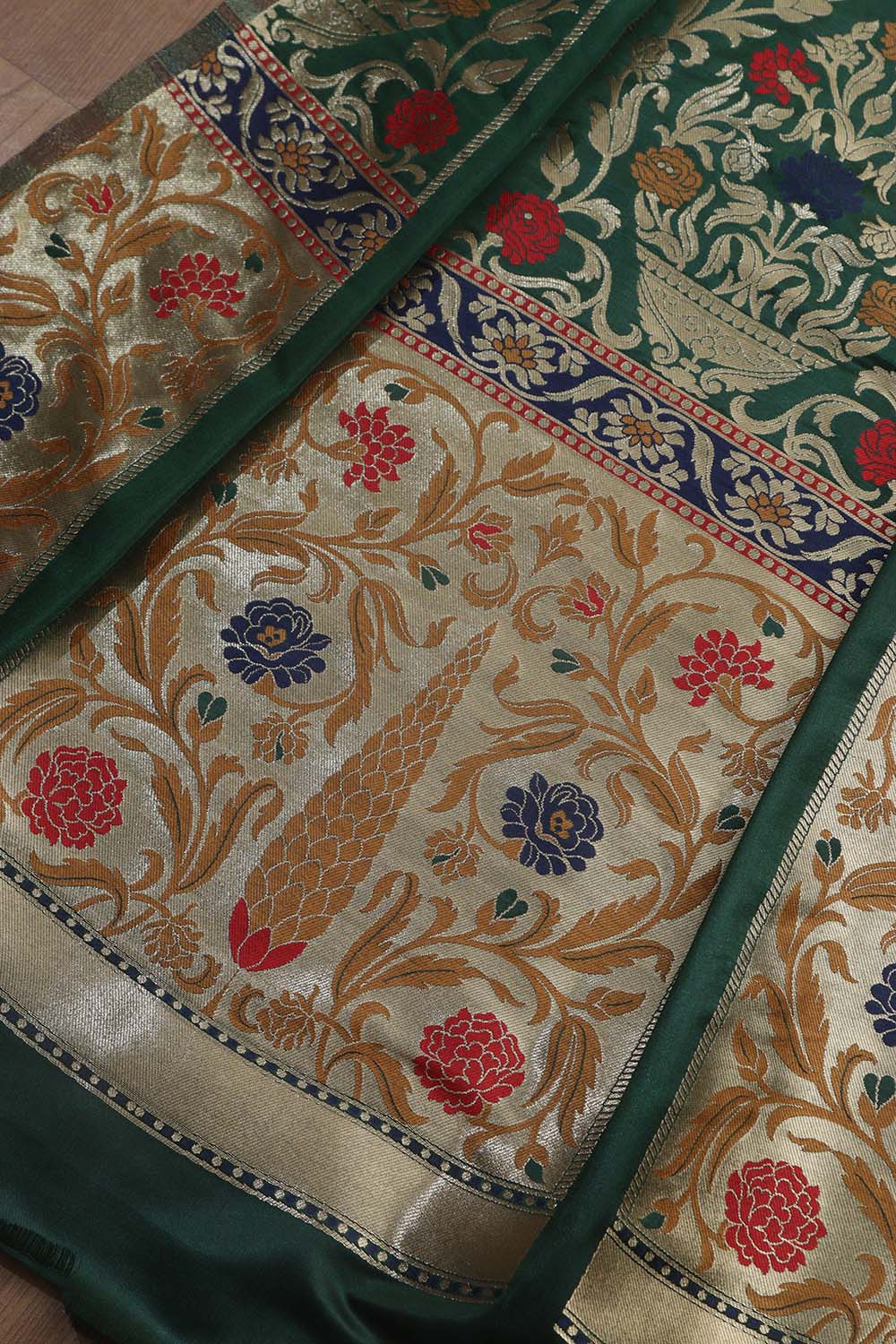 Elegant Green Banarasi Silk Unstitched Meenakari Lehenga Set - Luxurion World