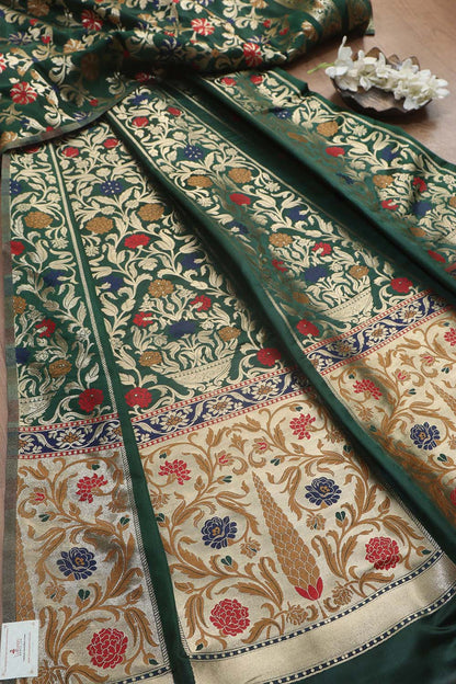 Elegant Green Banarasi Silk Unstitched Meenakari Lehenga Set - Luxurion World