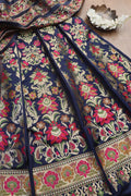 Blue Banarasi Silk Unstitched Meenakari Lehenga Set - Luxurion World
