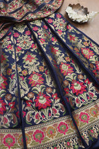 Blue Banarasi Silk Unstitched Meenakari Lehenga Set - Luxurion World