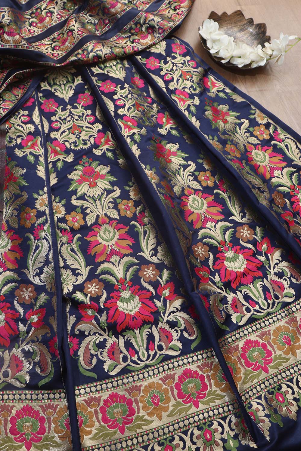 Blue Banarasi Silk Unstitched Meenakari Lehenga Set - Luxurion World