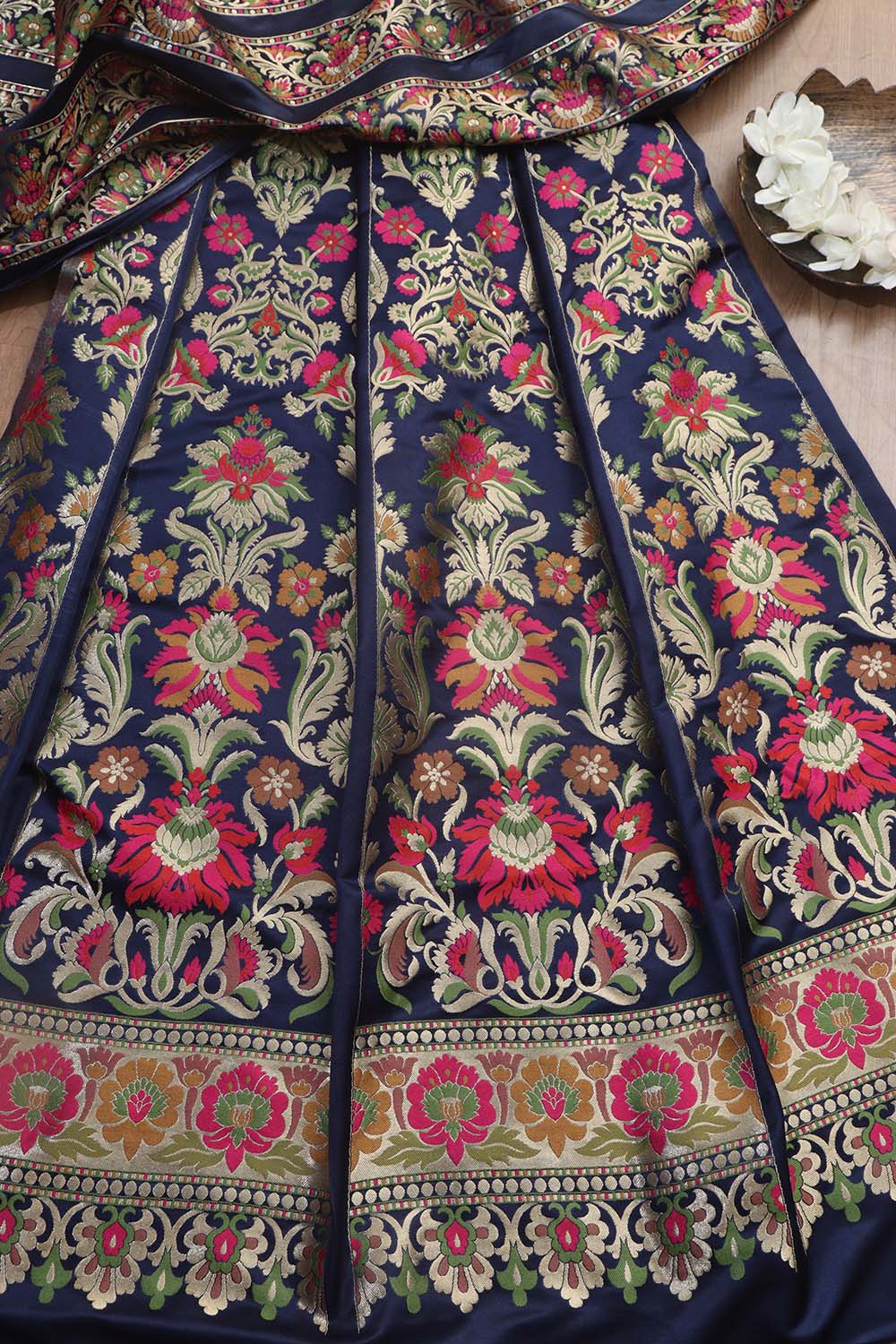 Blue Banarasi Silk Unstitched Meenakari Lehenga Set - Luxurion World