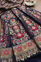 Blue Banarasi Silk Unstitched Meenakari Lehenga Set - Luxurion World