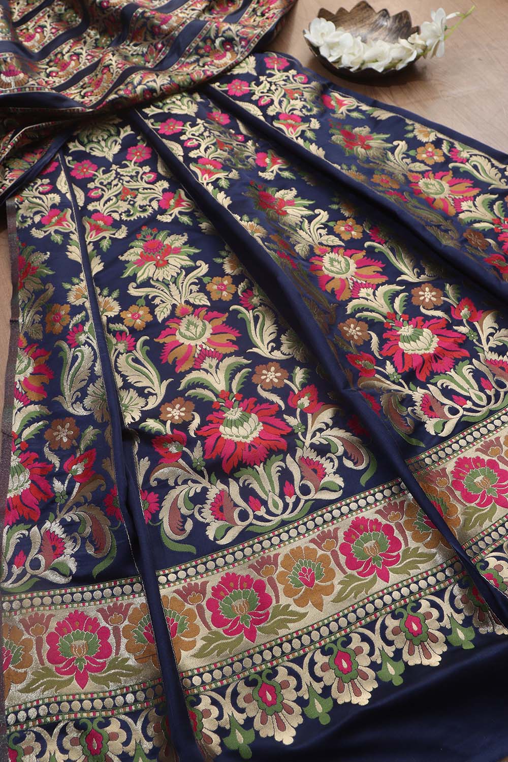 Blue Banarasi Silk Unstitched Meenakari Lehenga Set - Luxurion World