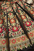 Stunning Black Banarasi Silk Unstitched Meenakari Lehenga Set - Luxurion World