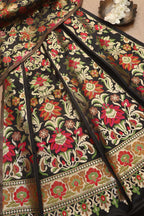 Stunning Black Banarasi Silk Unstitched Meenakari Lehenga Set - Luxurion World
