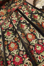 Stunning Black Banarasi Silk Unstitched Meenakari Lehenga Set - Luxurion World