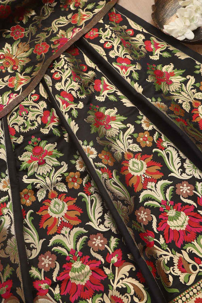 Stunning Black Banarasi Silk Unstitched Meenakari Lehenga Set - Luxurion World