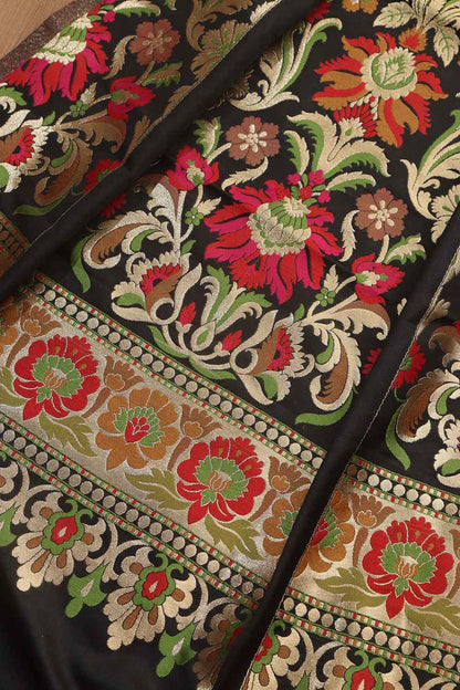 Stunning Black Banarasi Silk Unstitched Meenakari Lehenga Set - Luxurion World
