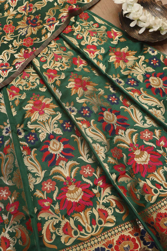 Elegant Green Banarasi Silk Unstitched Meenakari Lehenga Set - Luxurion World