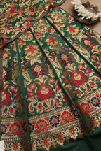 Elegant Green Banarasi Silk Unstitched Meenakari Lehenga Set - Luxurion World