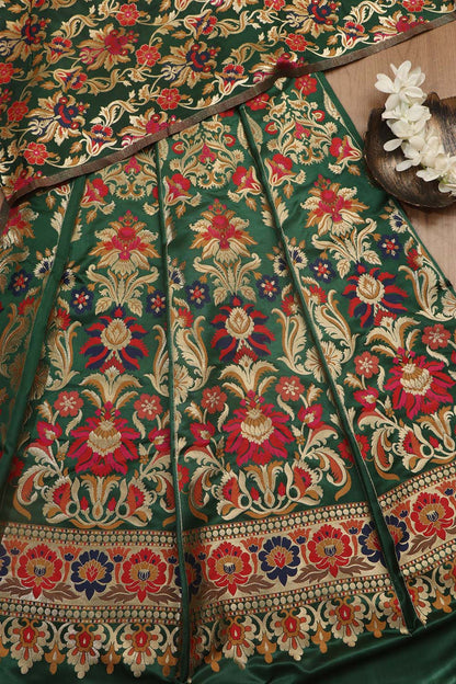 Elegant Green Banarasi Silk Unstitched Meenakari Lehenga Set - Luxurion World