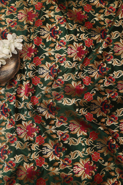 Elegant Green Banarasi Silk Unstitched Meenakari Lehenga Set - Luxurion World