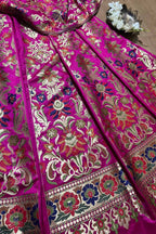 Stunning Pink Banarasi Silk Unstitched Meenakari Lehenga Set - Luxurion World