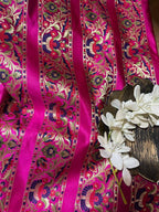 Stunning Pink Banarasi Silk Unstitched Meenakari Lehenga Set - Luxurion World
