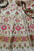 Stunning Off White Banarasi Silk Unstitched Meenakari Lehenga Set - Luxurion World