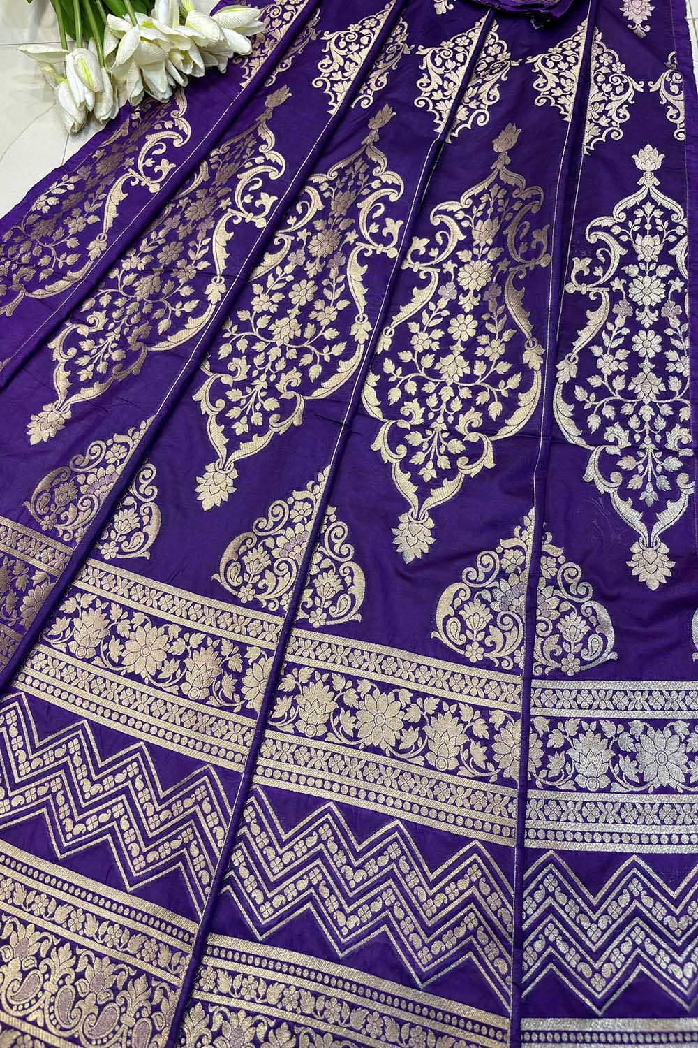 Exquisite Purple Banarasi Silk Unstitched Lehenga Set - Luxurion World