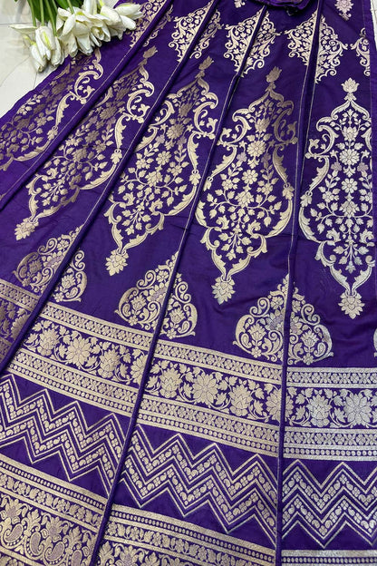 Exquisite Purple Banarasi Silk Unstitched Lehenga Set - Luxurion World