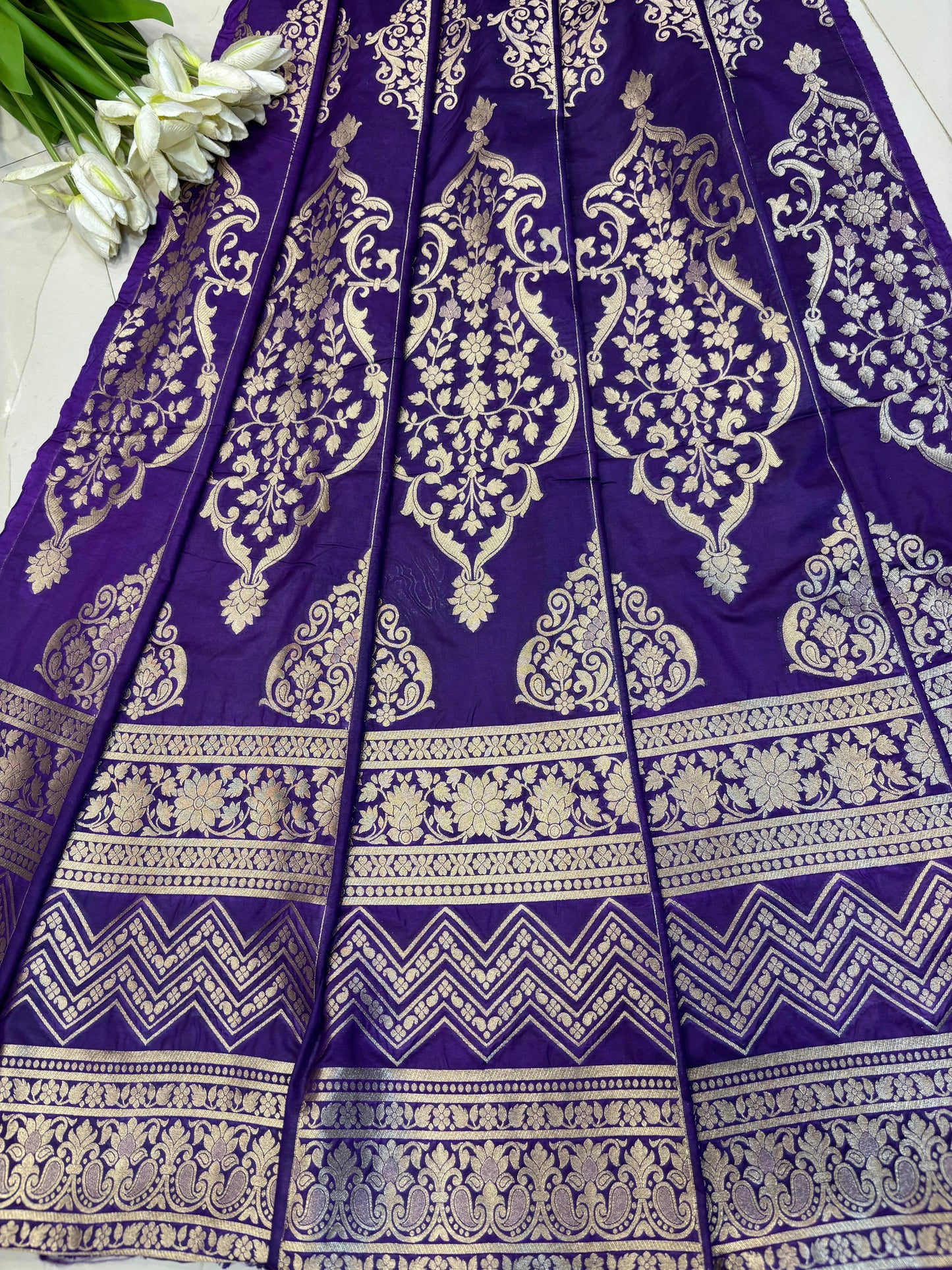 Exquisite Purple Banarasi Silk Unstitched Lehenga Set - Luxurion World
