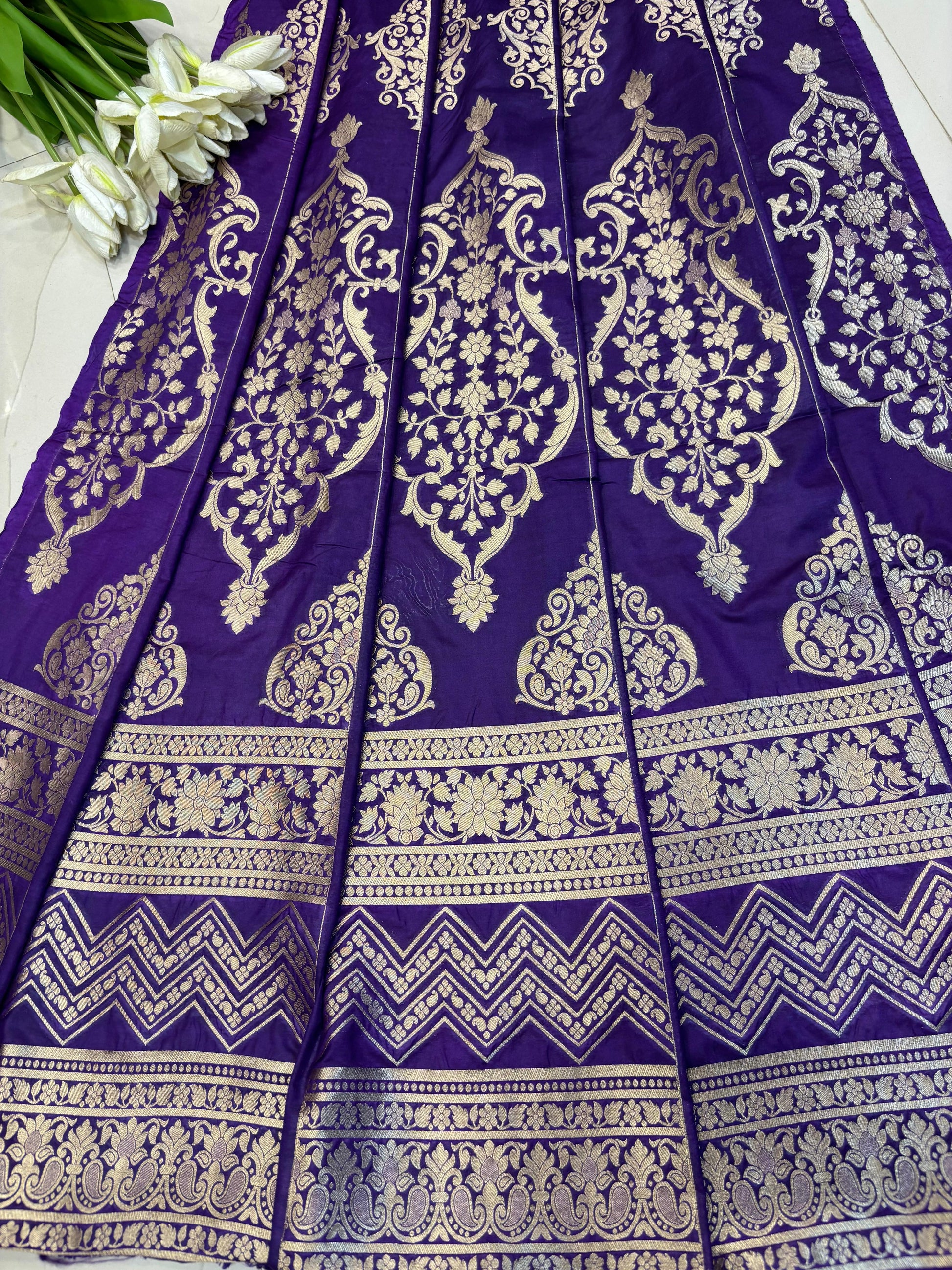 Exquisite Purple Banarasi Silk Unstitched Lehenga Set - Luxurion World
