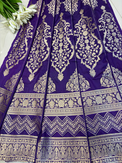 Exquisite Purple Banarasi Silk Unstitched Lehenga Set - Luxurion World