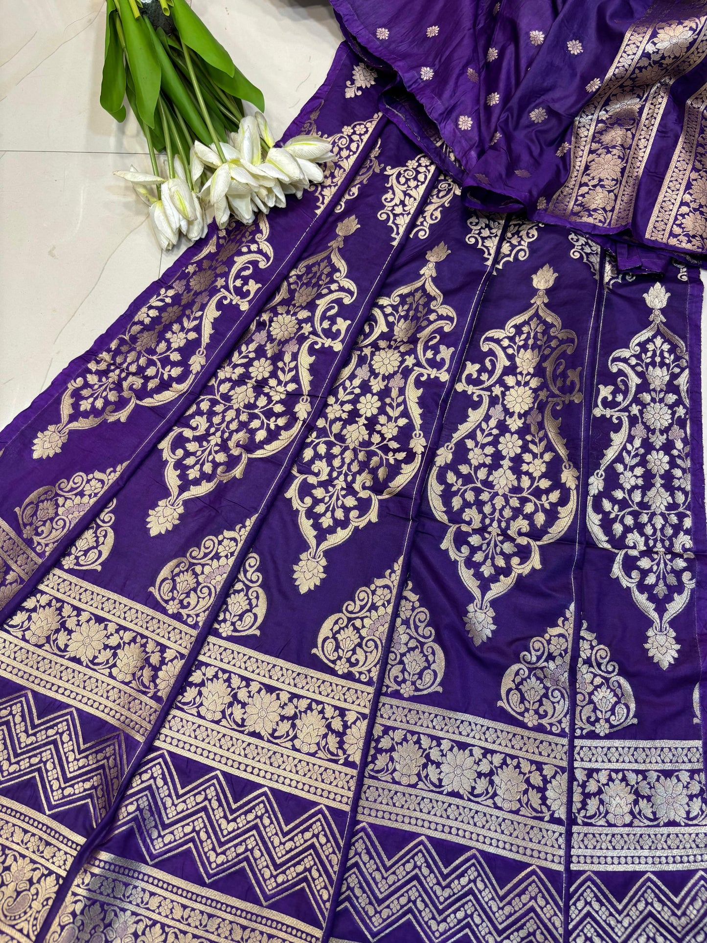 Exquisite Purple Banarasi Silk Unstitched Lehenga Set - Luxurion World