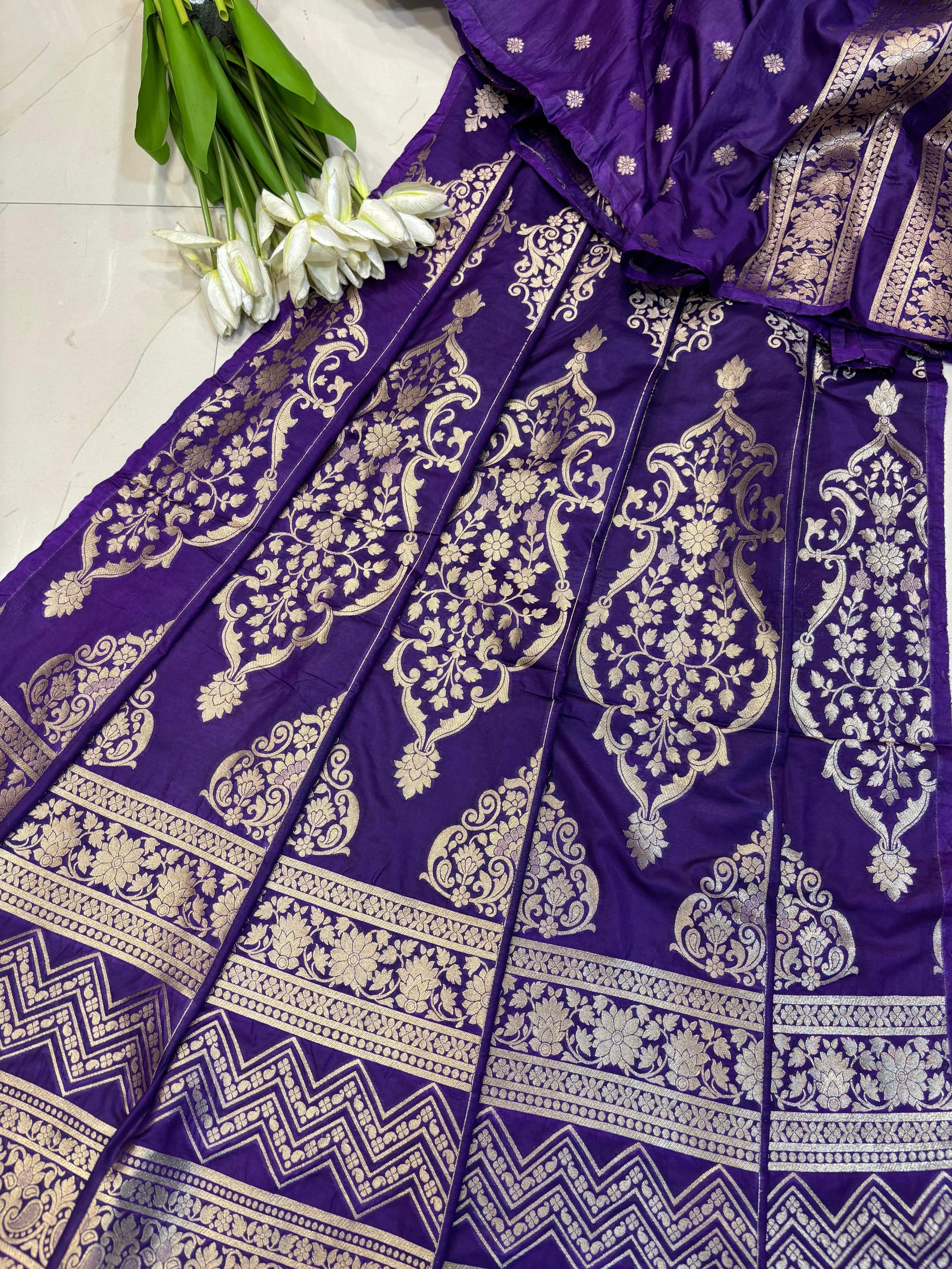 Exquisite Purple Banarasi Silk Unstitched Lehenga Set - Luxurion World