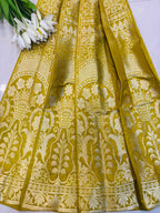 Yellow Banarasi Silk Unstitched Lehenga Set - Luxurion World
