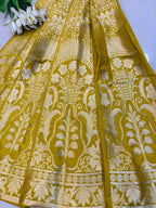 Yellow Banarasi Silk Unstitched Lehenga Set - Luxurion World