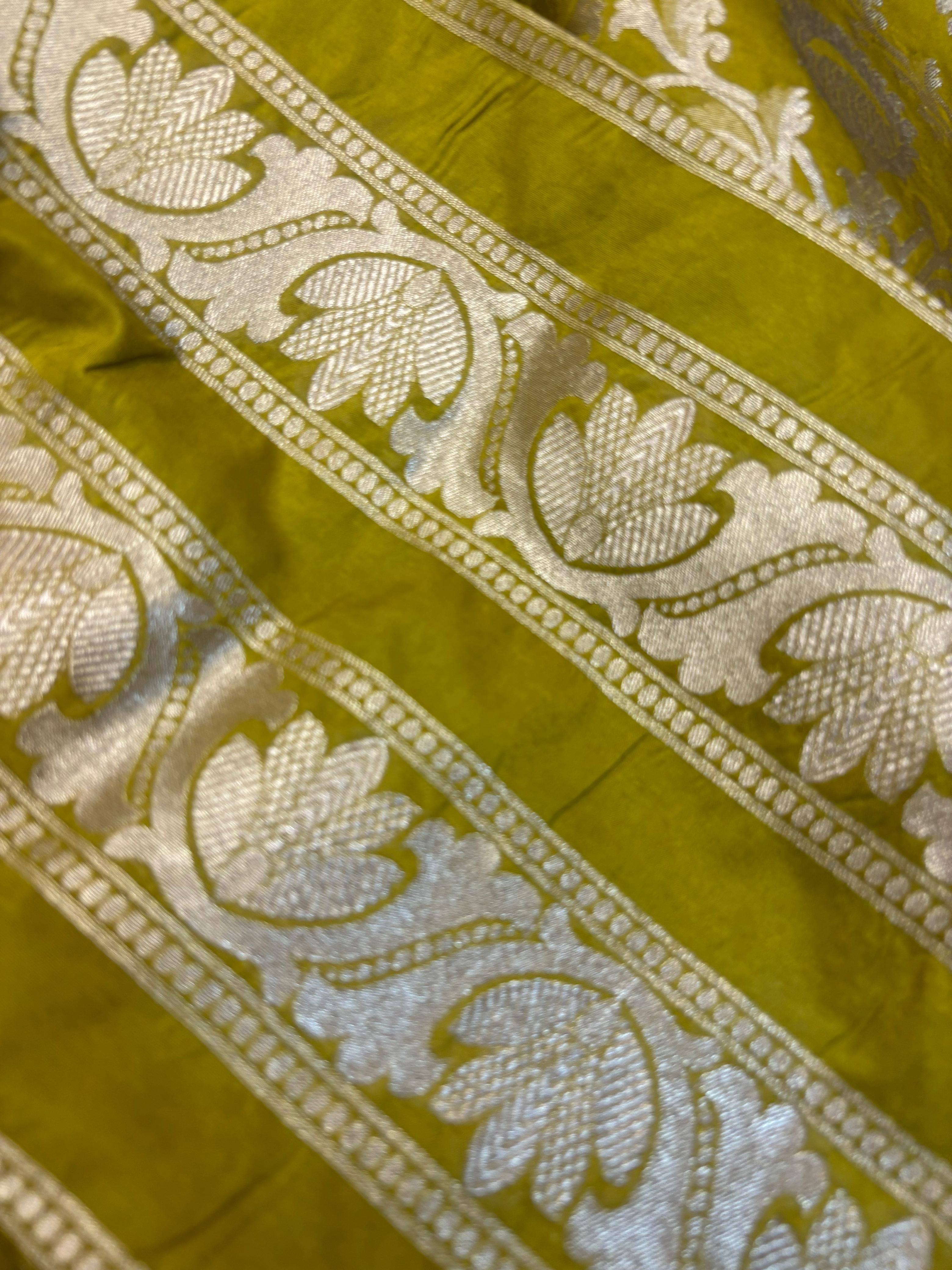 Yellow Banarasi Silk Unstitched Lehenga Set - Luxurion World