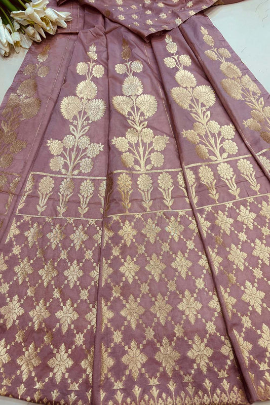 Pretty in Pink: Banarasi Silk Unstitched Lehenga Set - Luxurion World