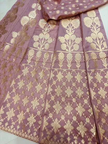 Pretty in Pink: Banarasi Silk Unstitched Lehenga Set - Luxurion World